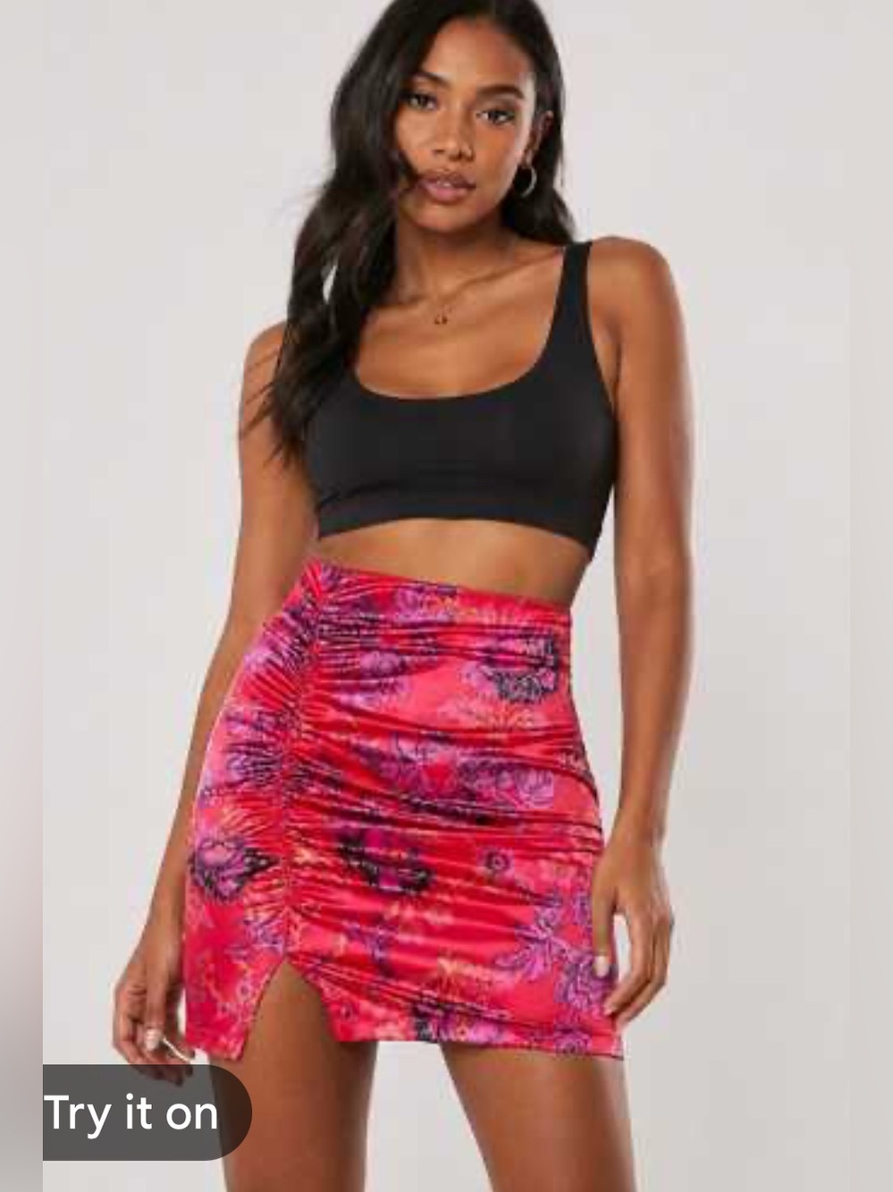 NWT Free People Ruched Pink Floral Mini Skirt